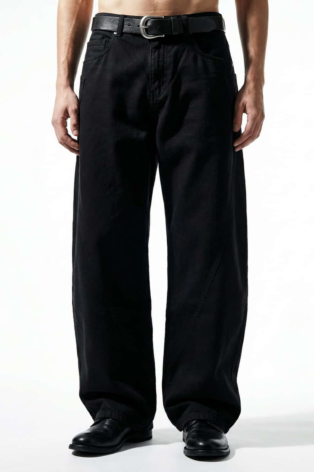 Curved-Leg Cotton Utility Pants - Black