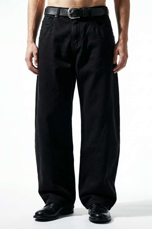 Curved-Leg Cotton Utility Pants - Black