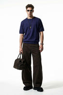 Curved-Leg Cotton Utility Pants - Coffee