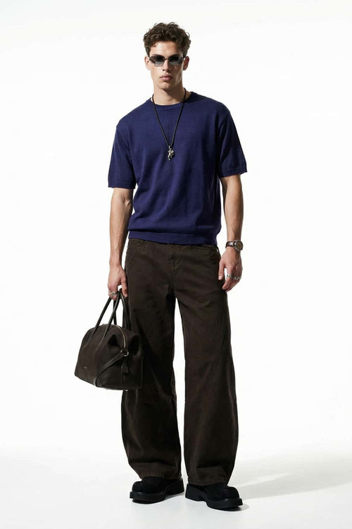Curved-Leg Cotton Utility Pants - Coffee