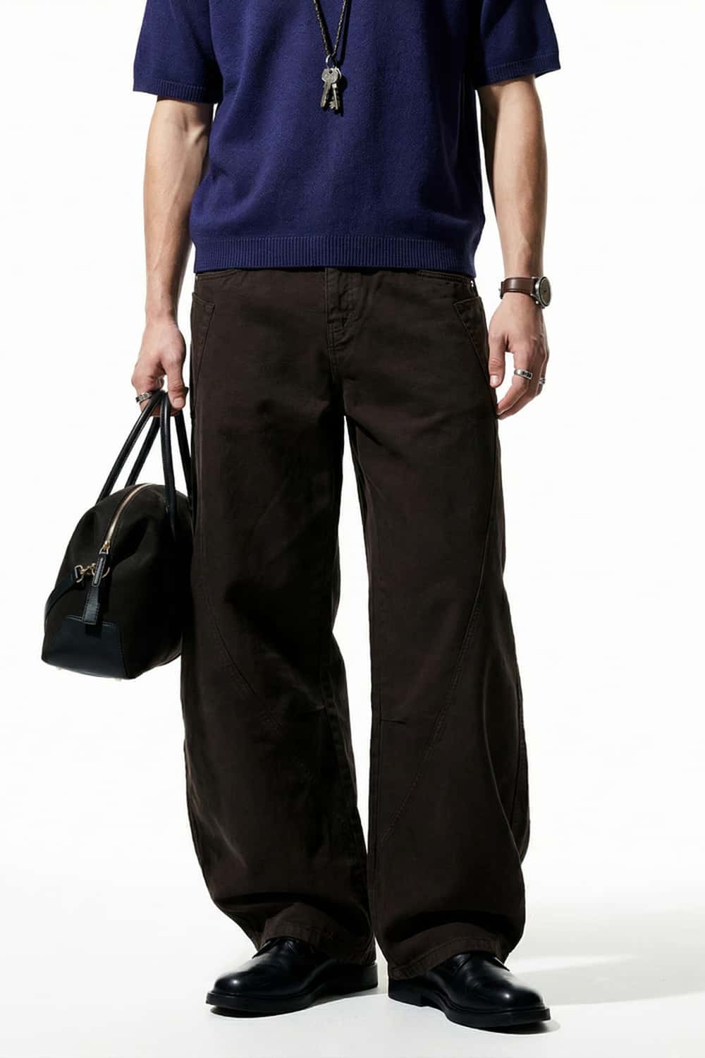 Curved-Leg Cotton Utility Pants - Coffee