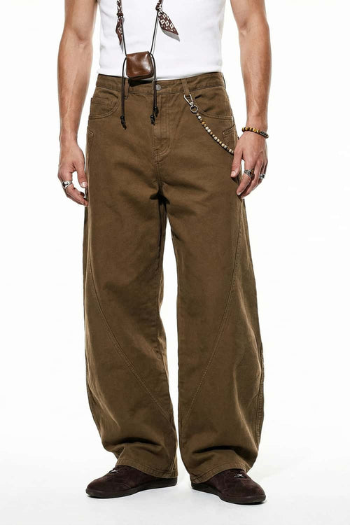 Curved-Leg Cotton Utility Pants - Khaki