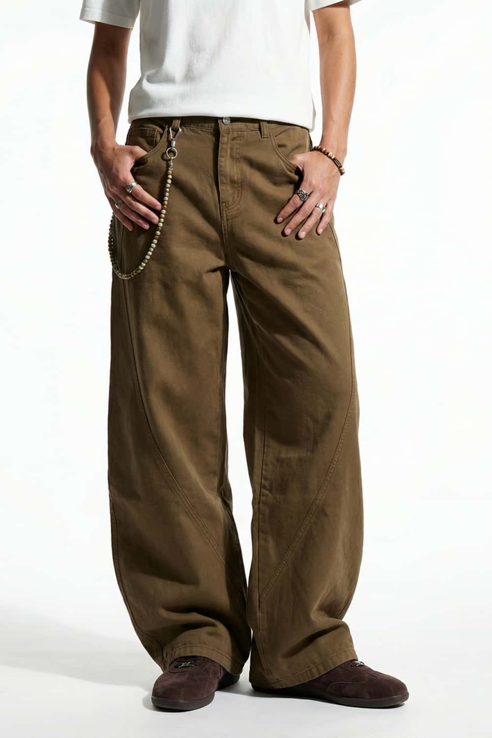 Curved-Leg Cotton Utility Pants - Khaki