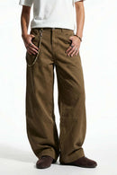 Curved-Leg Cotton Utility Pants - Khaki