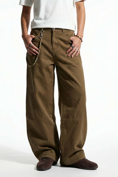 Curved-Leg Cotton Utility Pants - Khaki