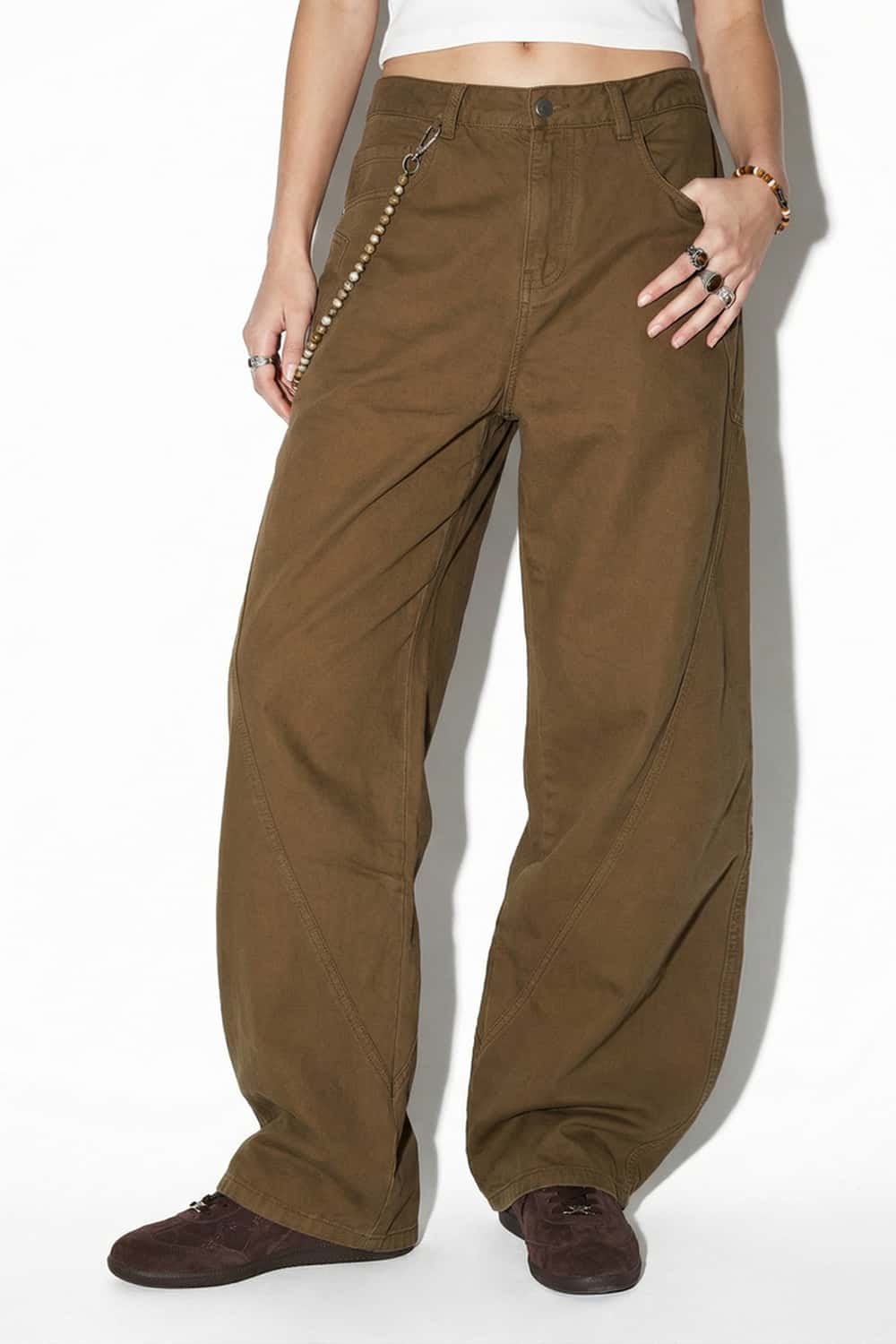 Curved-Leg Cotton Utility Pants - Khaki
