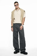 Curved-Leg Cotton Utility Pants - Rock Gray