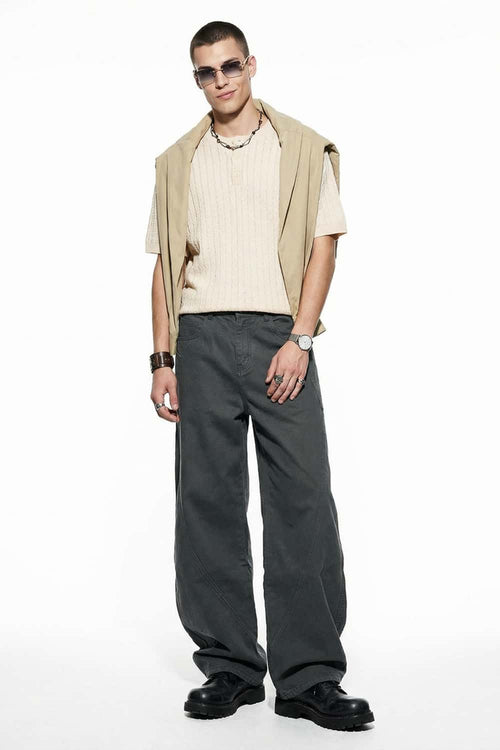 Curved-Leg Cotton Utility Pants - Rock Gray