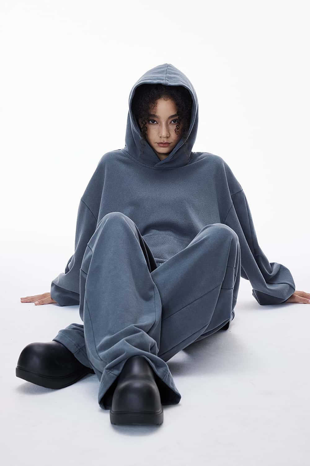 Washed Heavyweight Loose Hoodie - Baby Blue