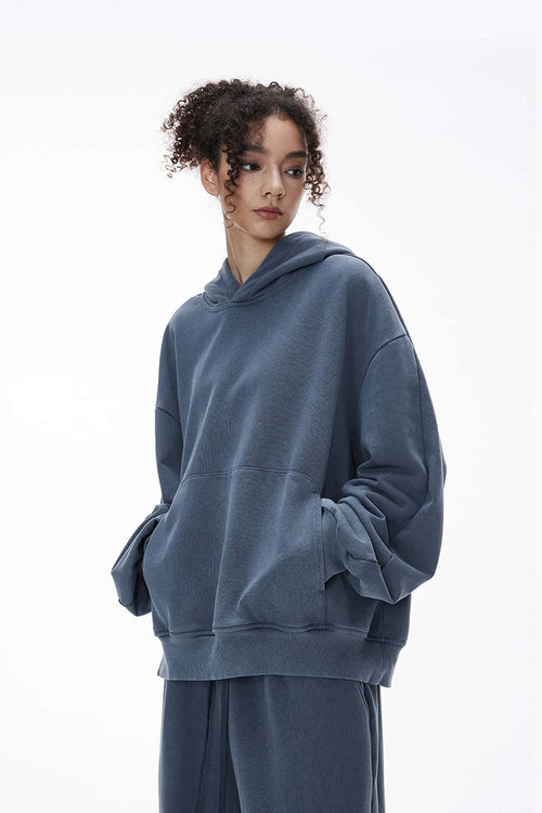 Washed Heavyweight Loose Hoodie - Baby Blue