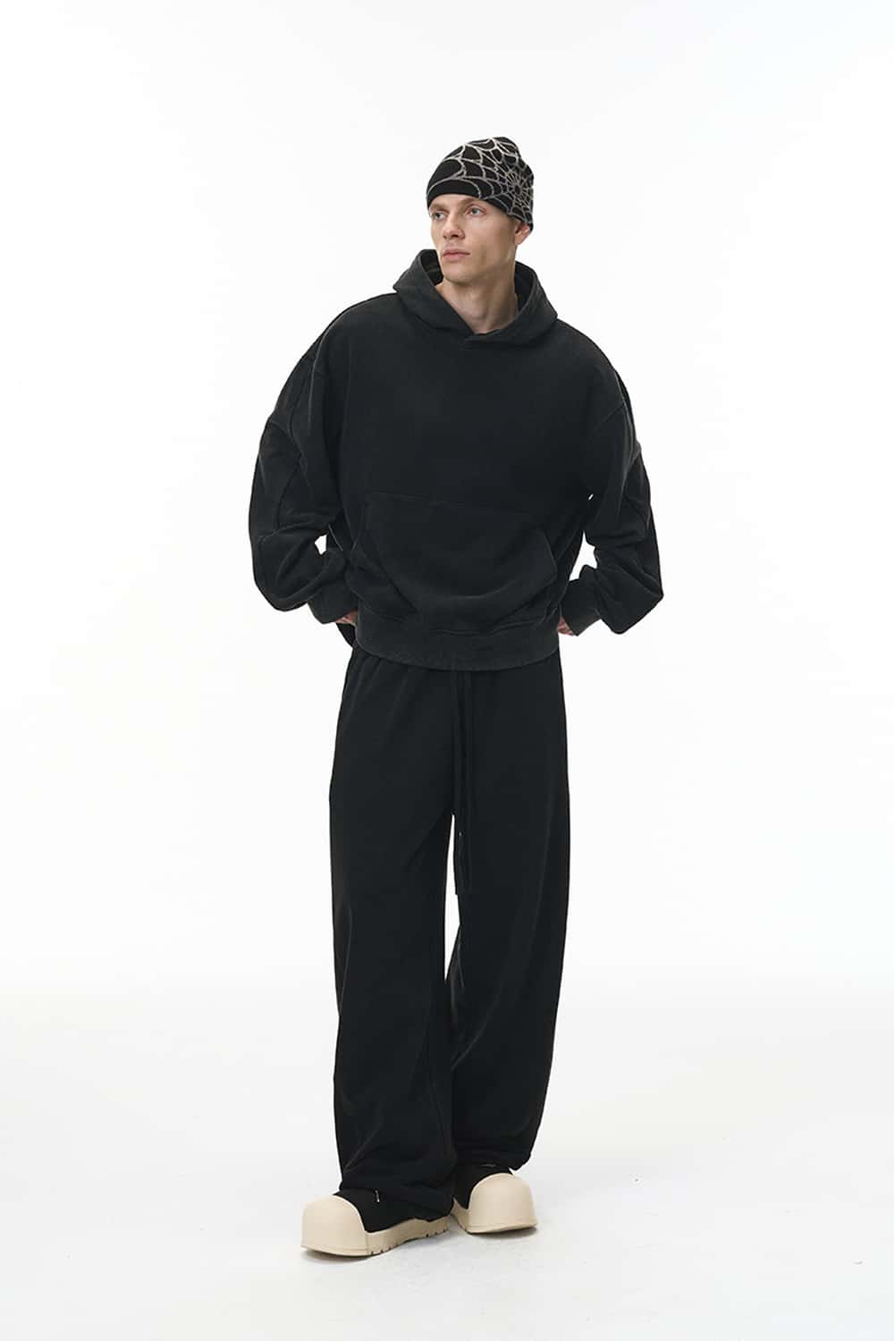 Washed Heavyweight Loose Hoodie - Black