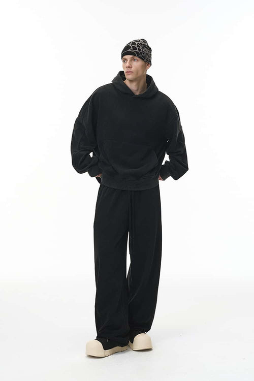 Washed Heavyweight Loose Hoodie - Black