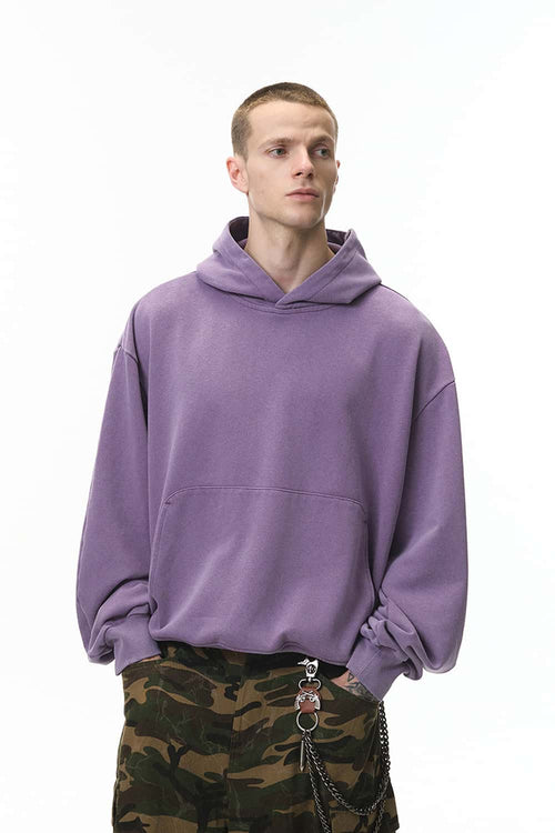 Washed Heavyweight Loose Hoodie - Light Purple