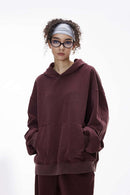 Washed Heavyweight Loose Hoodie - Red