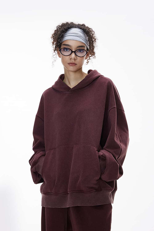 Washed Heavyweight Loose Hoodie - Red