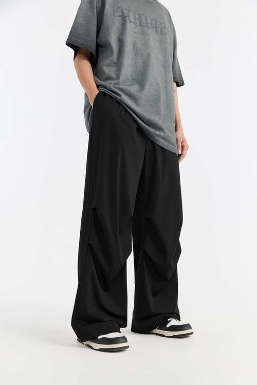 Cool-Touch Parachute Wide-Leg Pants - Black