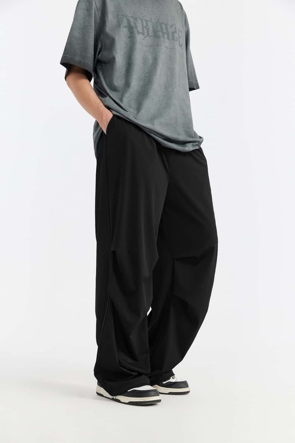 Cool-Touch Parachute Wide-Leg Pants - Black
