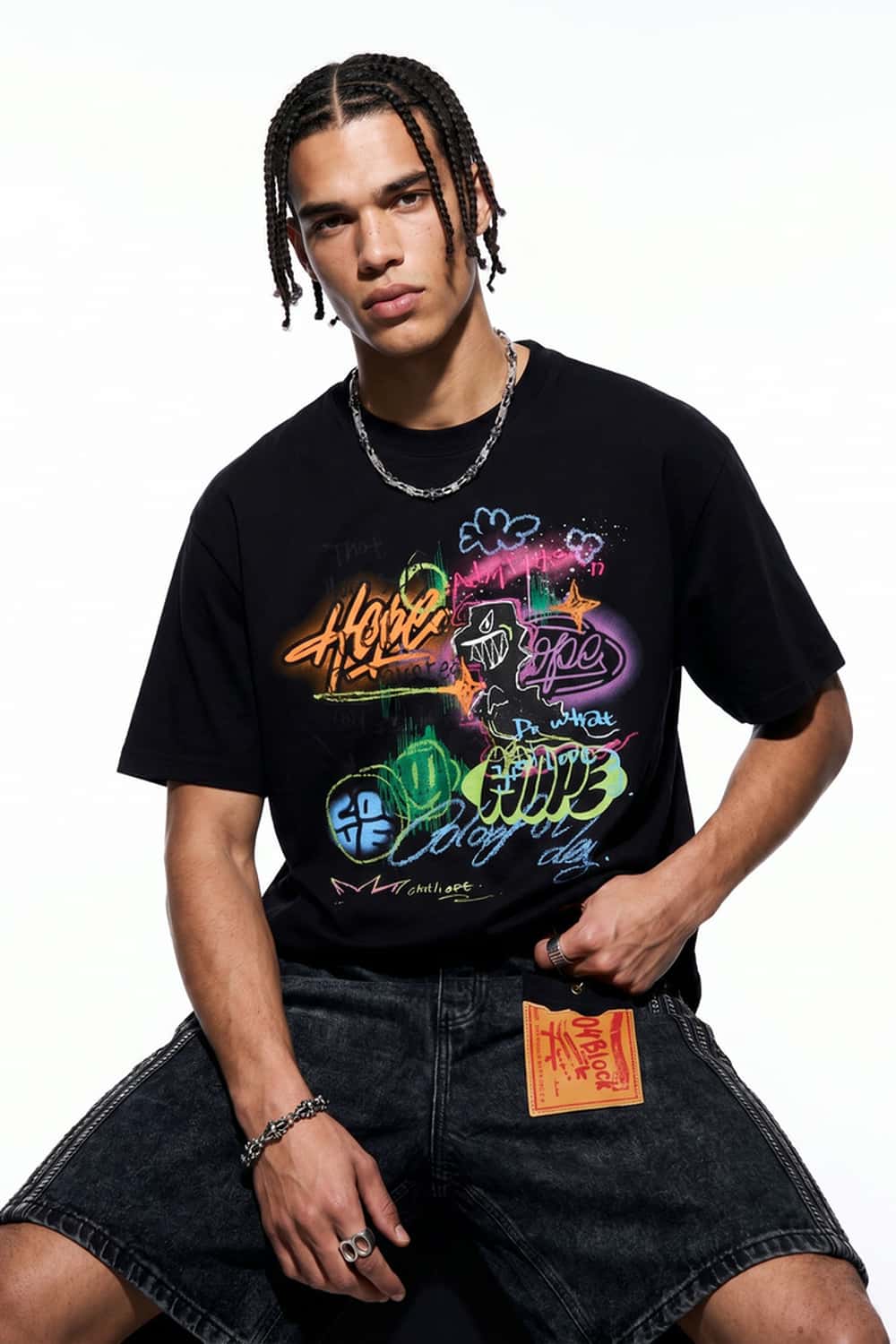 Graffiti Graphic Loose T-Shirt - Black