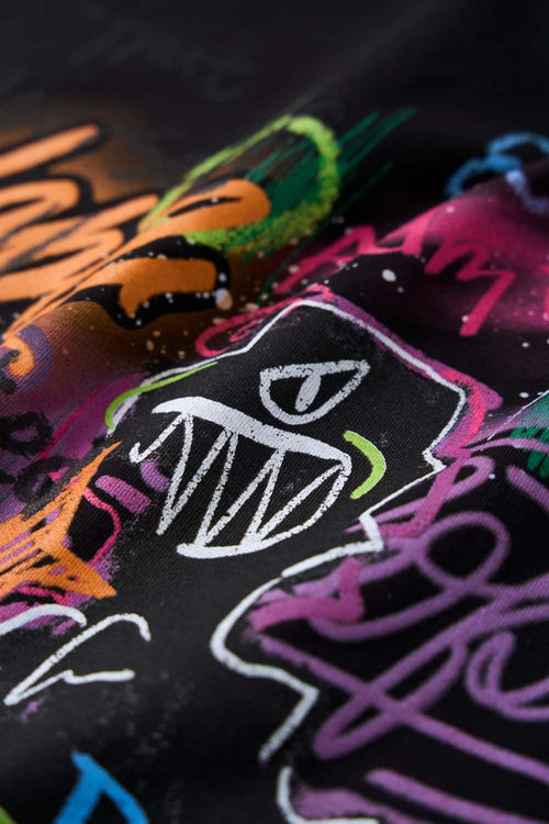 Graffiti Graphic Loose T-Shirt - Black
