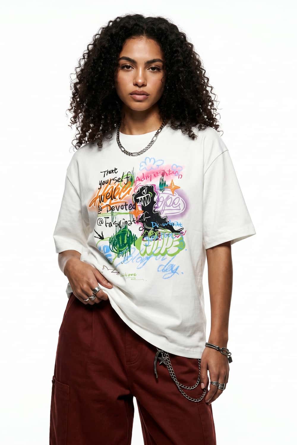 Graffiti Graphic Loose T-Shirt - White