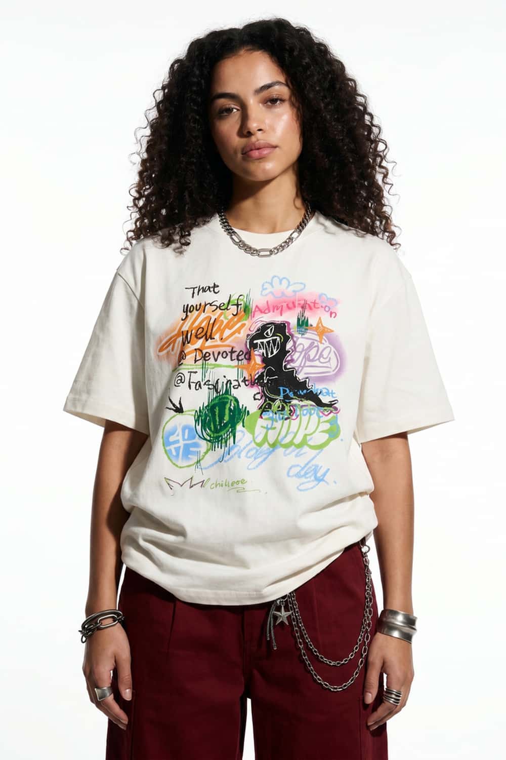 Graffiti Graphic Loose T-Shirt - White