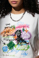 Graffiti Graphic Loose T-Shirt - White
