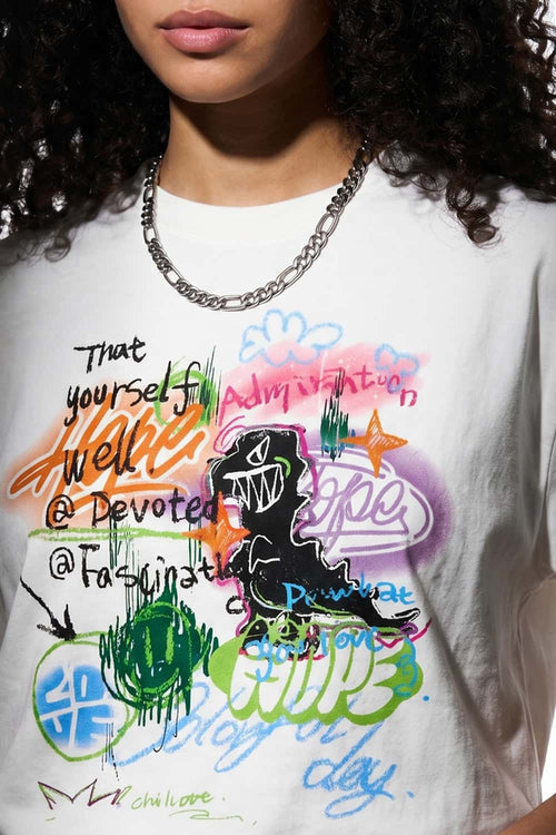 Graffiti Graphic Loose T-Shirt - White