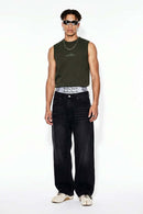 Washed Five-Pocket Straight Jeans - Charcoal Gray