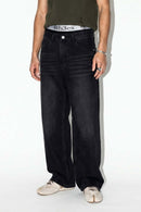 Washed Five-Pocket Straight Jeans - Charcoal Gray