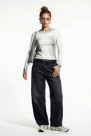 Washed Five-Pocket Straight Jeans - Charcoal Gray
