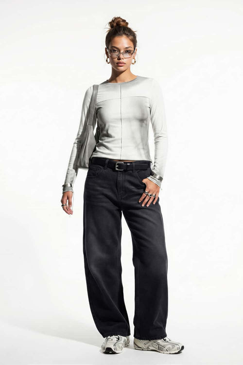 Washed Five-Pocket Straight Jeans - Charcoal Gray