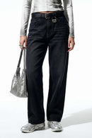 Washed Five-Pocket Straight Jeans - Charcoal Gray