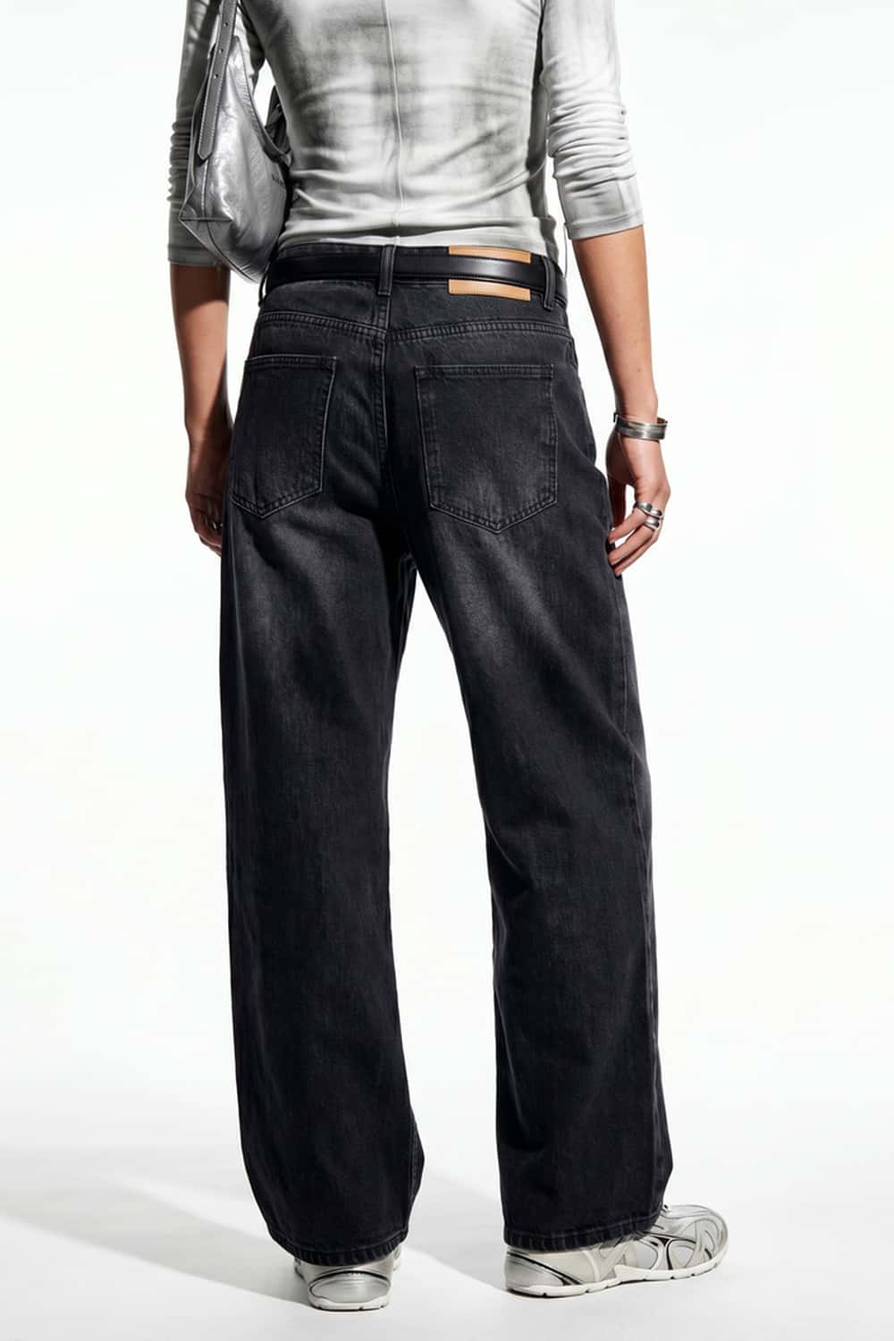 Washed Five-Pocket Straight Jeans - Charcoal Gray