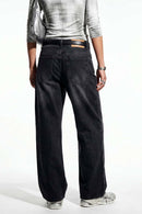 Washed Five-Pocket Straight Jeans - Charcoal Gray
