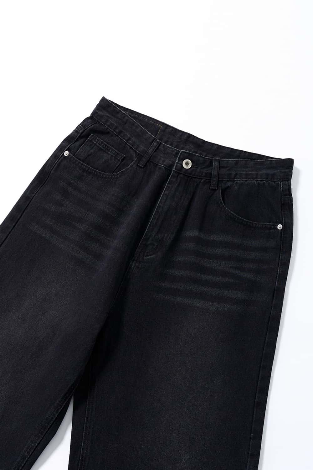 Washed Five-Pocket Straight Jeans - Charcoal Gray