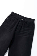 Washed Five-Pocket Straight Jeans - Charcoal Gray
