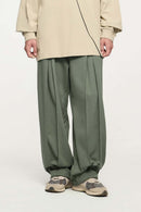 Pleated Wide-Leg Sweatpants - Grayish Green