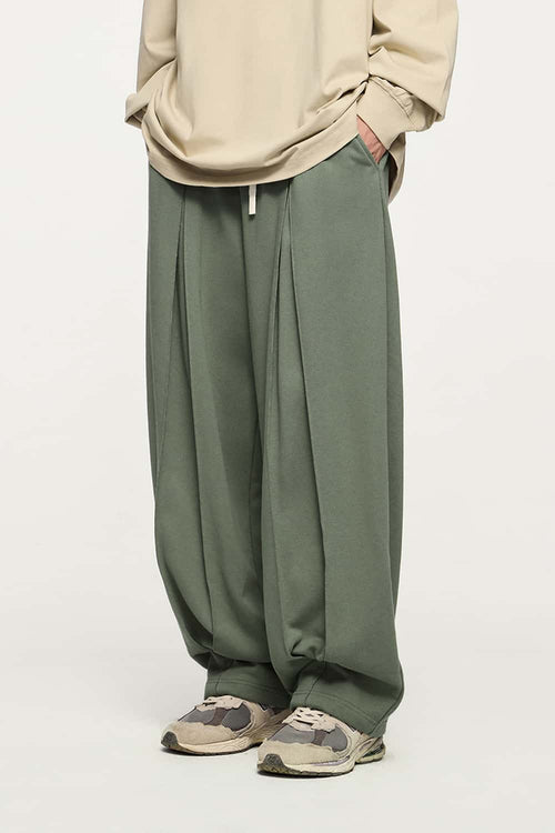 Pleated Wide-Leg Sweatpants - Grayish Green