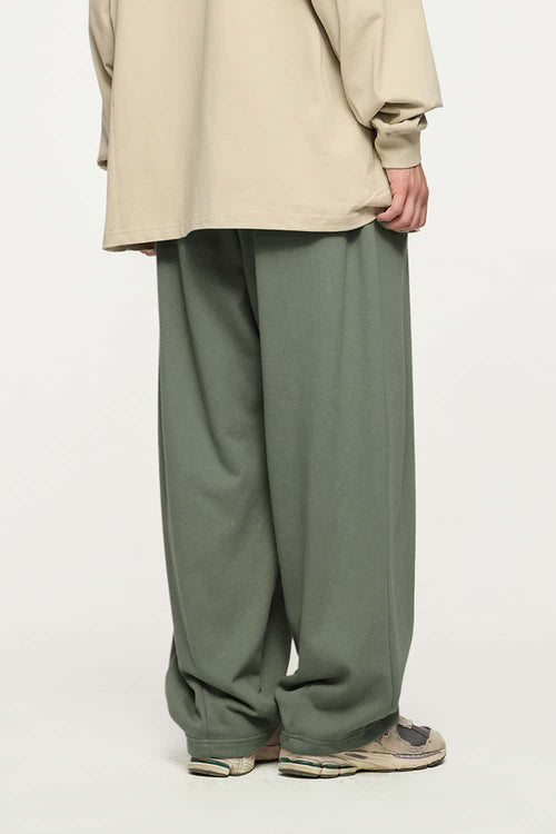 Pleated Wide-Leg Sweatpants - Grayish Green