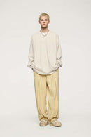Pleated Wide-Leg Sweatpants - Khaki