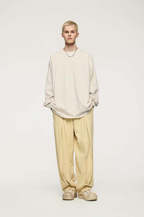 Pleated Wide-Leg Sweatpants - Khaki