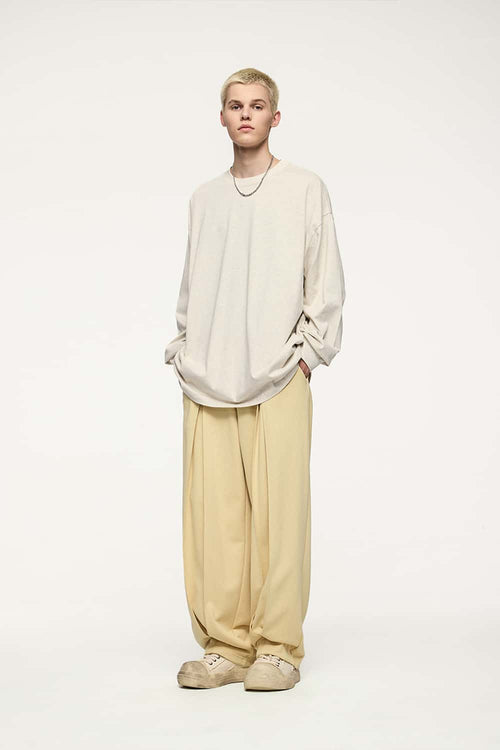 Pleated Wide-Leg Sweatpants - Khaki
