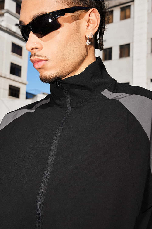 Water-Repellent Colorblock Short-Sleeve Jacket - Black