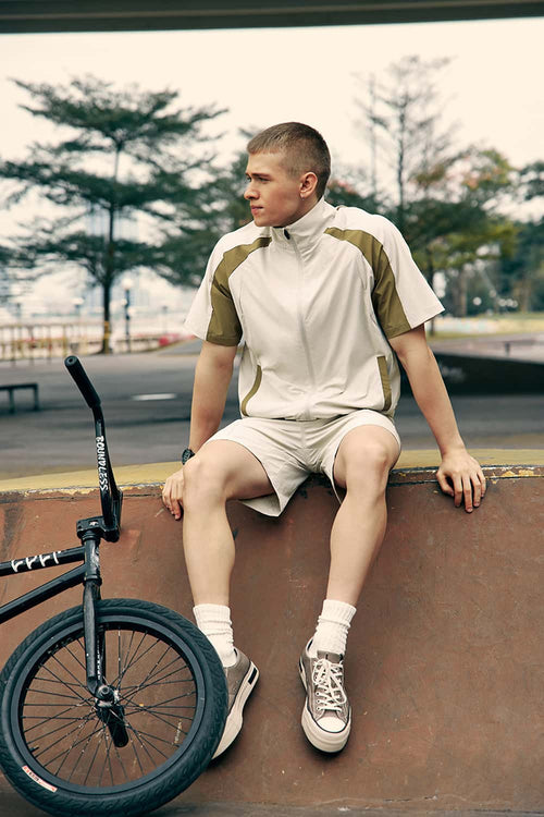 Water-Repellent Colorblock Short-Sleeve Jacket - Gray