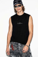 Distressed Graphic Sleeveless T-Shirt - Active Black