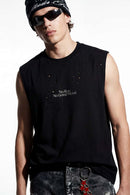 Distressed Graphic Sleeveless T-Shirt - Active Black