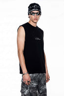Distressed Graphic Sleeveless T-Shirt - Active Black