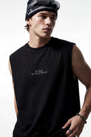 Distressed Graphic Sleeveless T-Shirt - Active Black