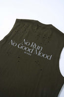 Distressed Graphic Sleeveless T-Shirt - Blackish Green