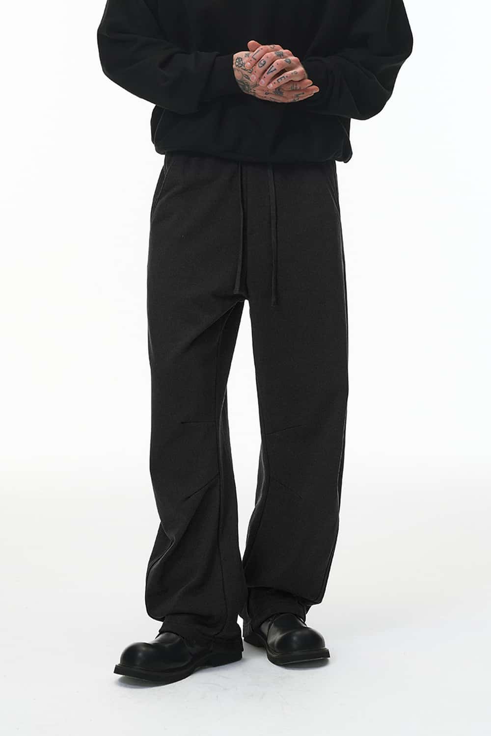Heavyweight Curved-Seam Wide-Leg Sweatpants - Black